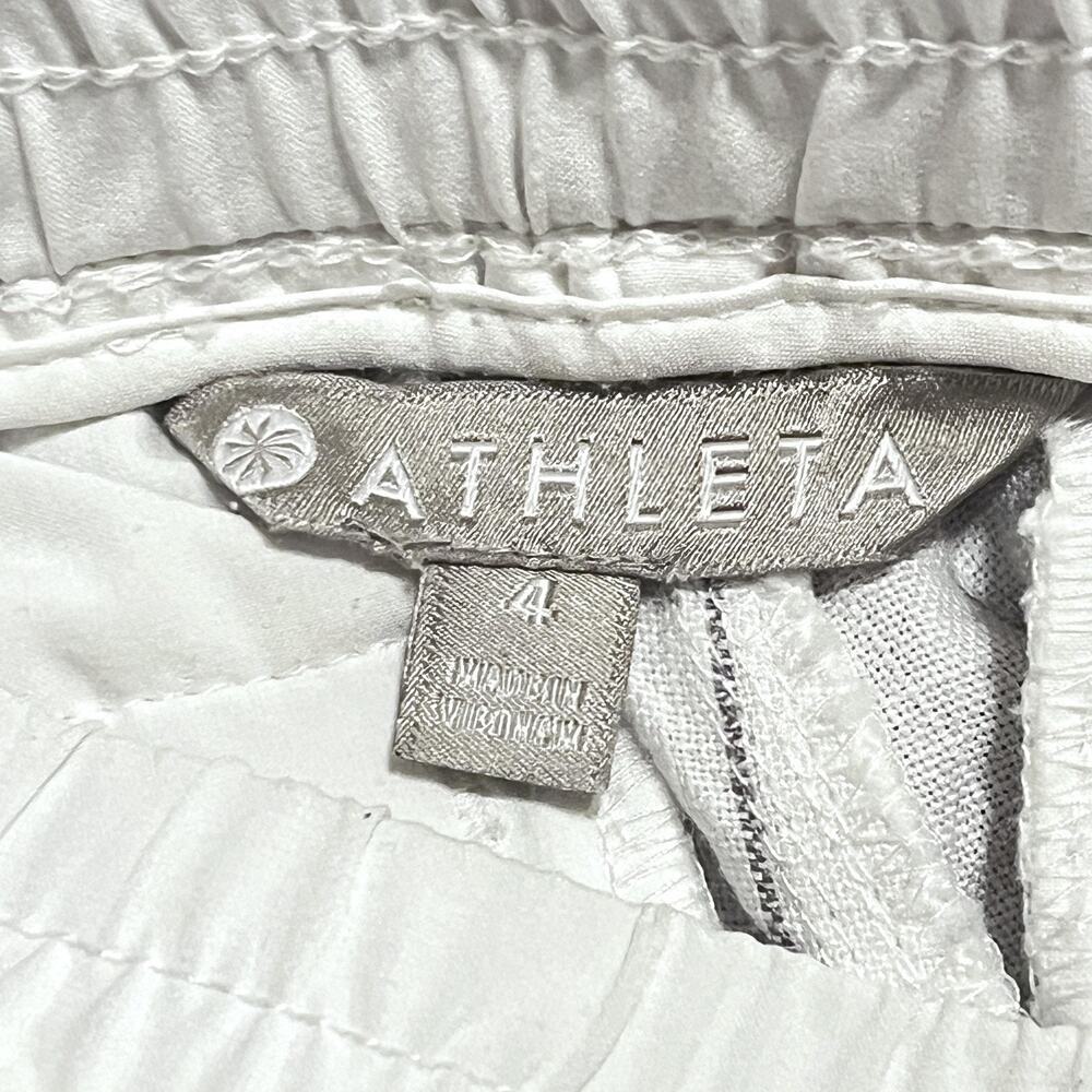 Athleta Womens Pants 4 White Linen Wide Leg Cropped Striped Drawstring Waist - Picture 5 of 5